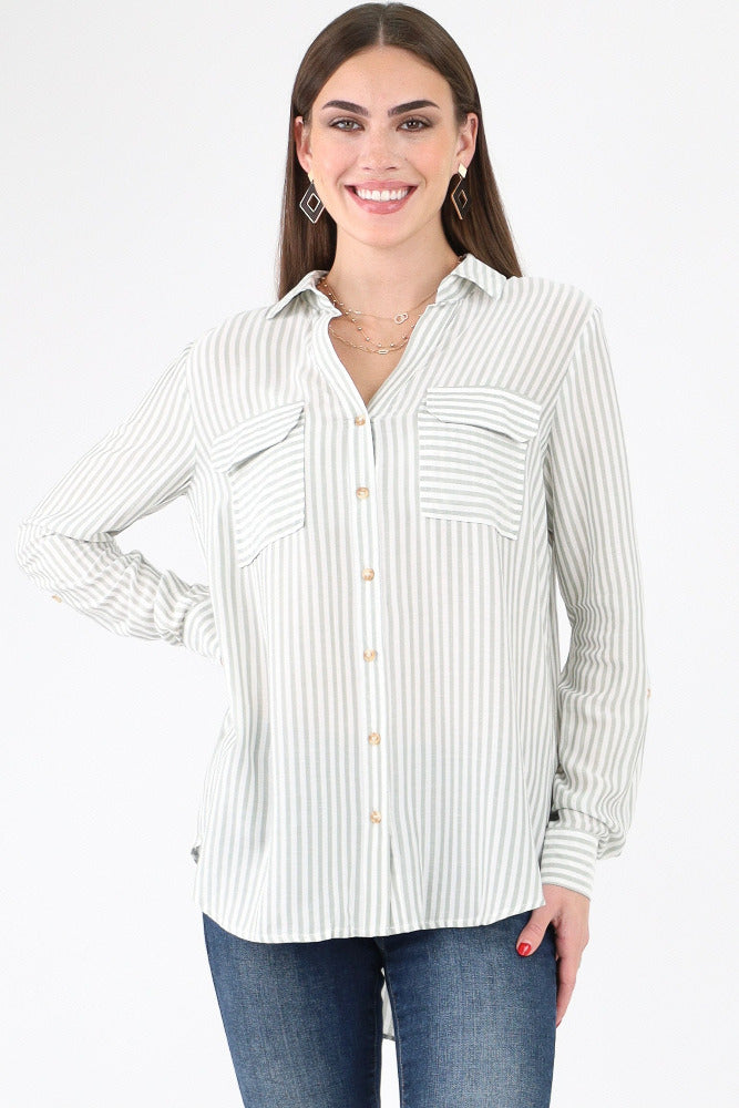 Olive Striped Woven Top