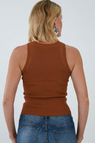 Back of Brown Racerback Knit Tank Top