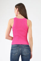 Back of Fuchsia Racerback Knit Tank Top