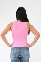 Back of Pink Racerback Knit Tank Top 