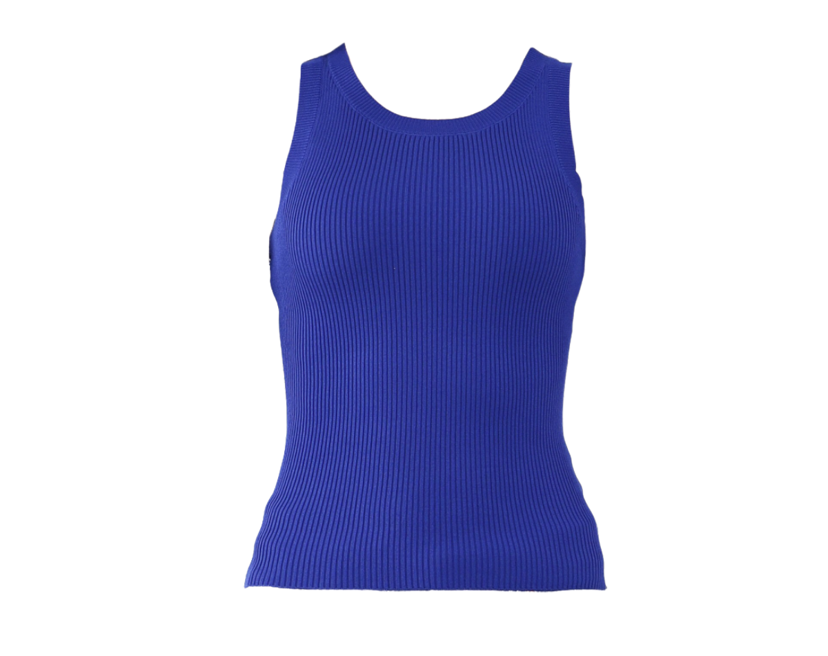 Blue Racerback Knit Tank Top Flatlay