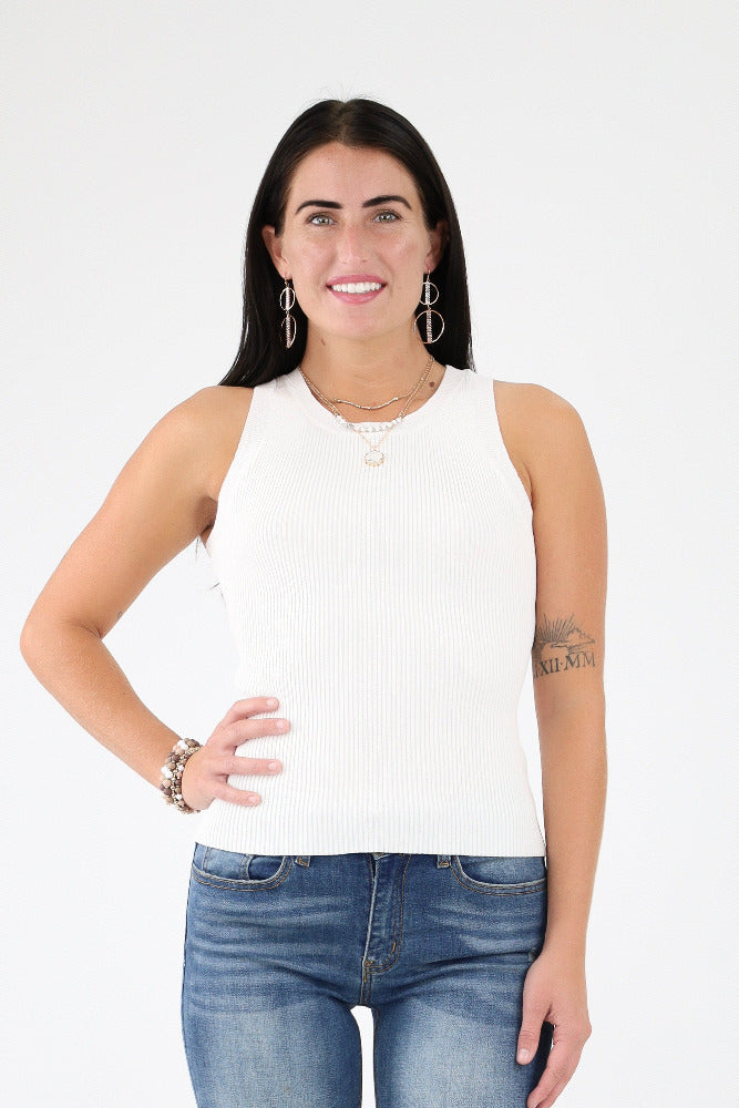 White Racerback Knit Tank Top