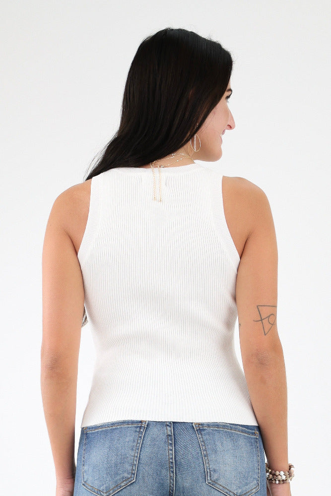 Back of white Racerback Knit Tank Top