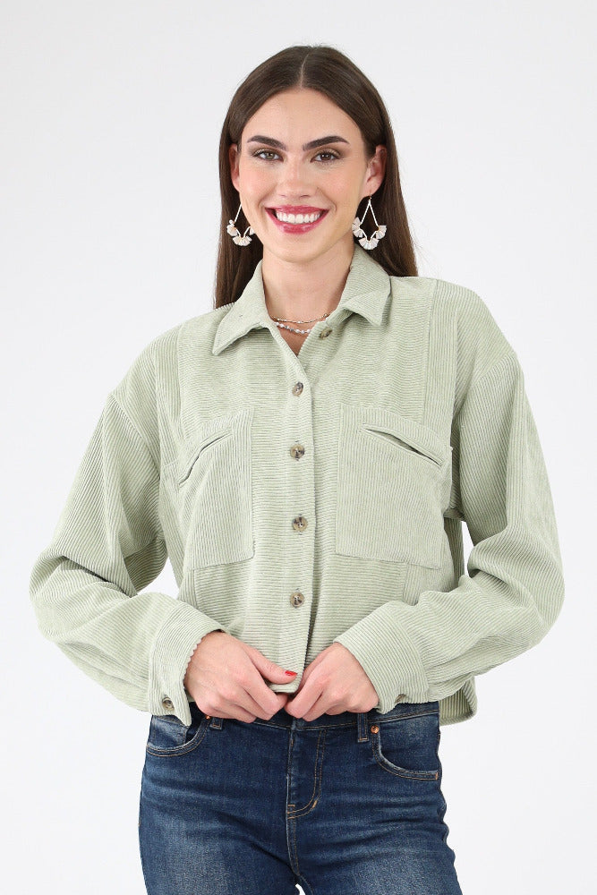 Sage Button Up Corduroy Jacket