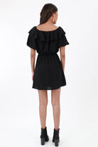 Back of Black Off Shoulder Sleeved Dress