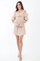 Beige Off Shoulder Sleeved Dress