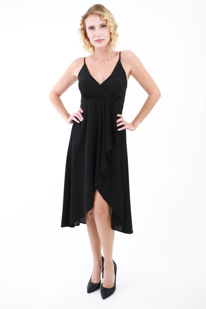 Black Overlap Cami Midi Dress