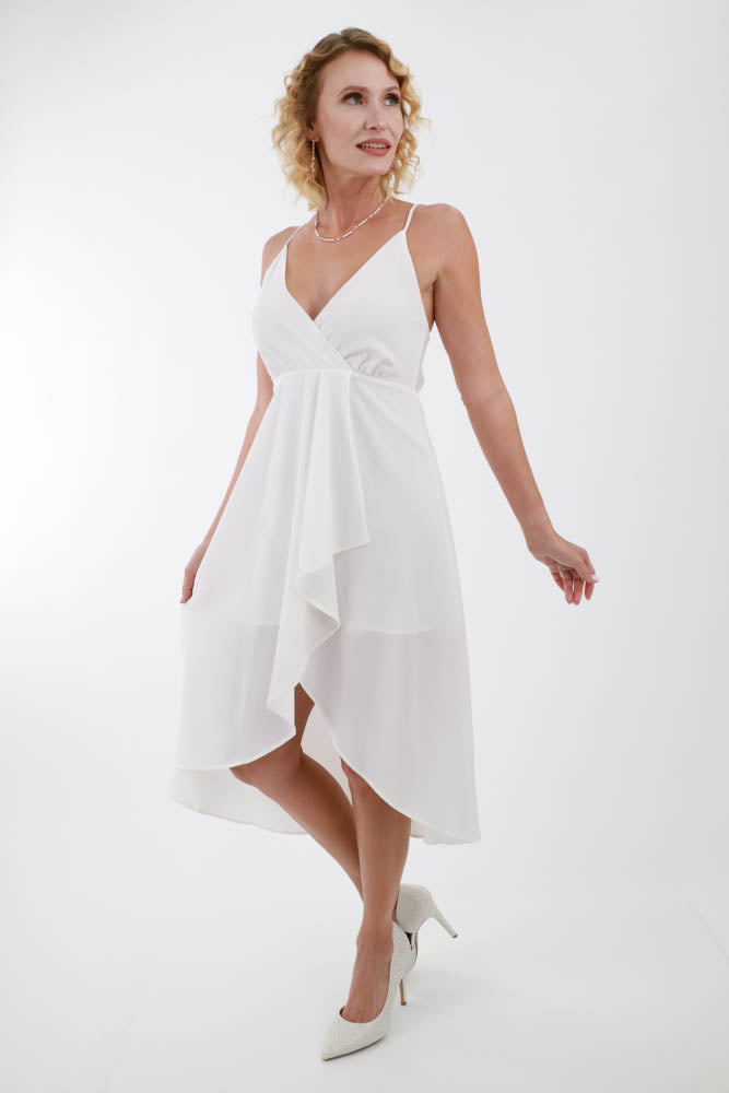 White Overlap Cami Midi Dress