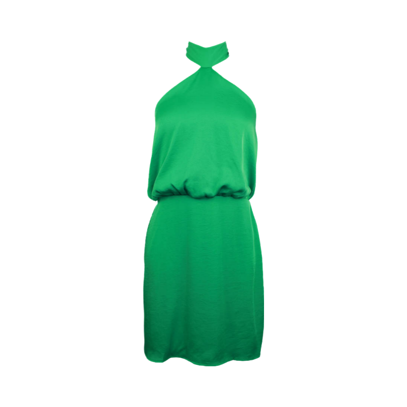 Green Formal Halter Mini Dress Flatlay