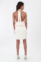 Back of ivory Formal Halter Mini Dress