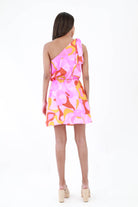 Back of pink One-Shoulder Bow Dress