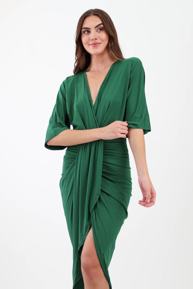 Green Ruched Bodycon Dress