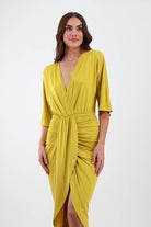 Mustard Ruched Bodycon Dress