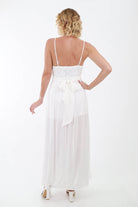 Back of White V-Neck Maxi Dress