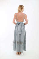 Back of Sage Woven Maxi Dress