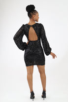 Back of Black Long Sleeve Sequin Bodycon Dress