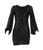 Black Long Sleeve Sequin Bodycon Dress Flatlay