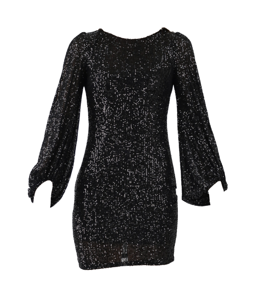 Black Long Sleeve Sequin Bodycon Dress Flatlay