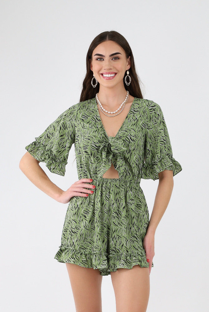Woven Tie Detail Romper