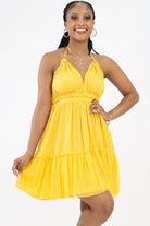 Yellow Ruffled Hem Halter Mini Dress