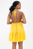 Back of Yellow Halter Mini Dress