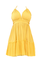 Yellow Ruffled Hem Halter Mini Dress Flatlay