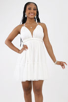 White Ruffled Hem Halter Mini Dress