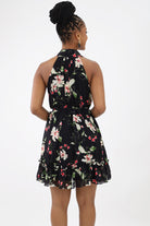 Back of Black Floral Printed Mini Dress