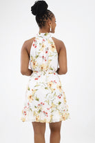 Back of Off White Floral Printed Mini Dress