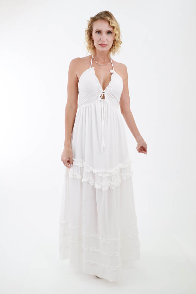 White Ruffled Maxi Dress