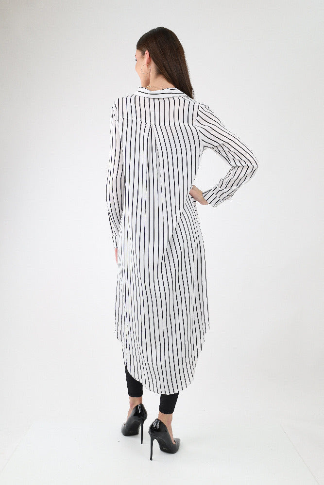 Back of Button Down Striped Shirt Dress