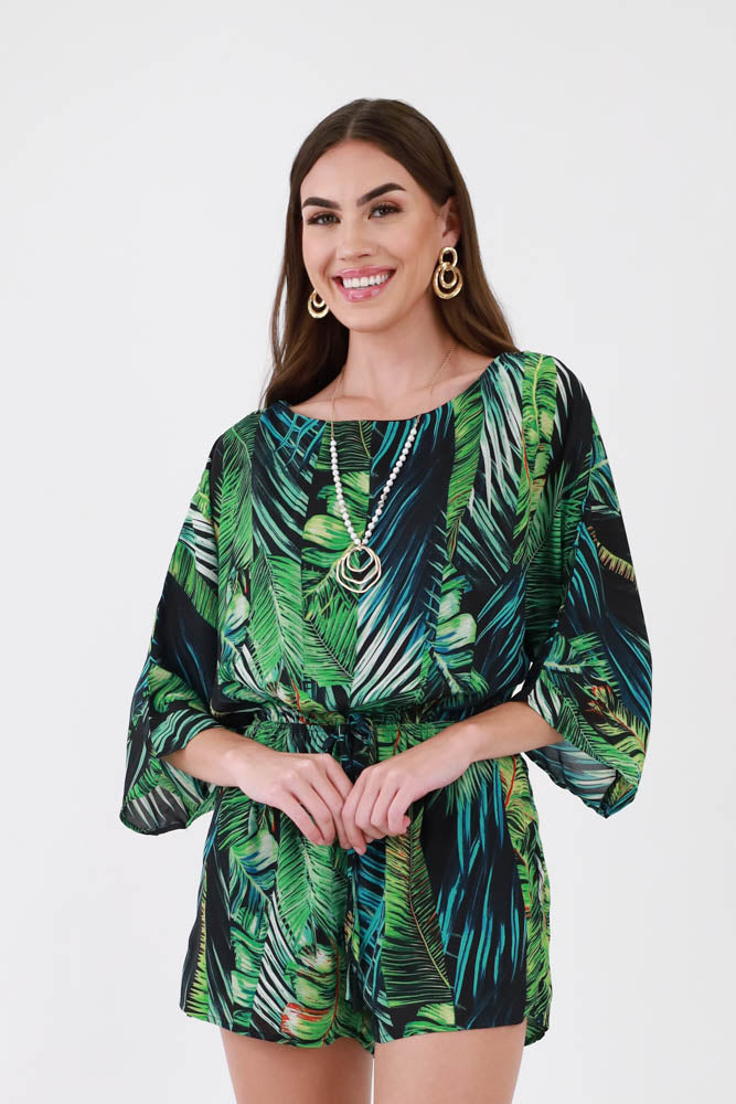 Tropical Round Neck Romper - Green