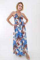 Blue and Brown Flowing Maxi Dress