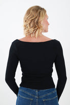 Back of Black Sweetheart Neckline Top