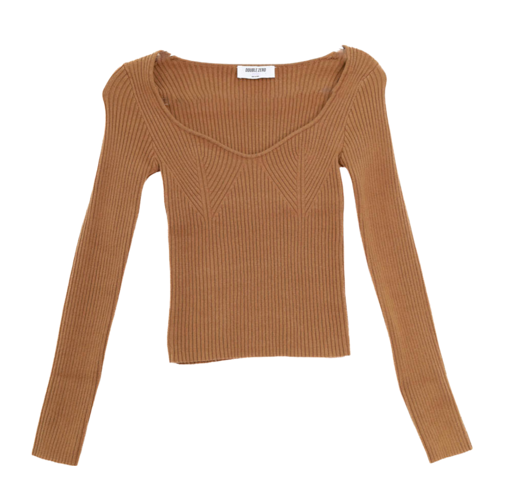 Brown Sweetheart Neckline Top Flatlay