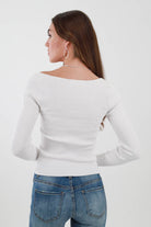 Back of Off White Sweetheart Neckline Top