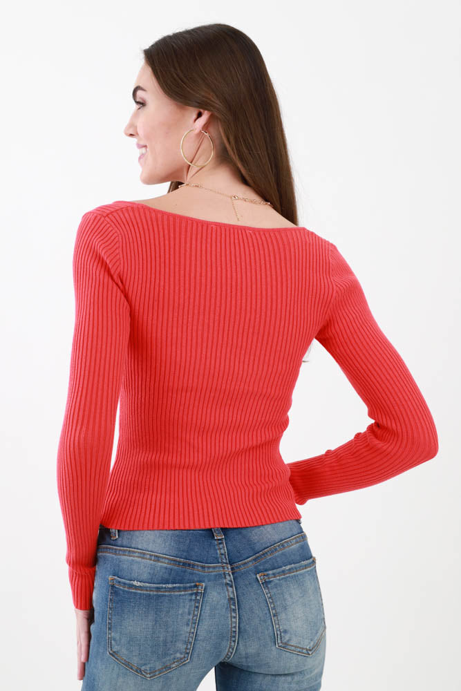 Back of Red Sweetheart Neckline Top