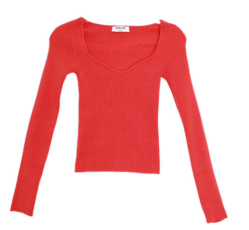 Red Sweetheart Neckline Top Flatlay