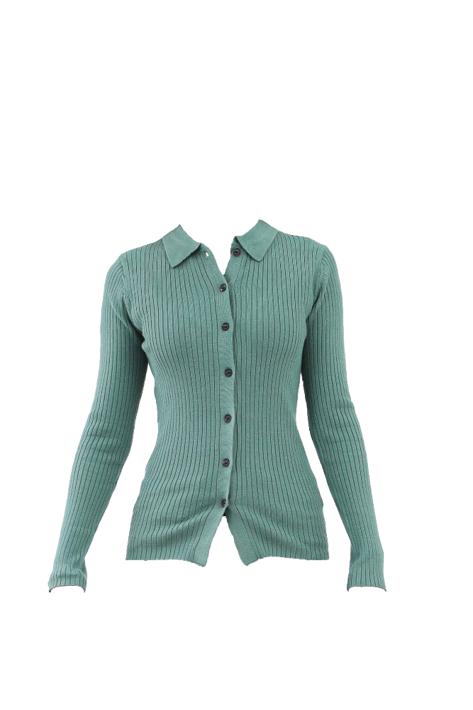 Green Collared Ribbed Cardigan Flatlay