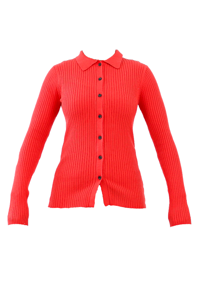 Red Collared Ribbed Cardigan Flatlay