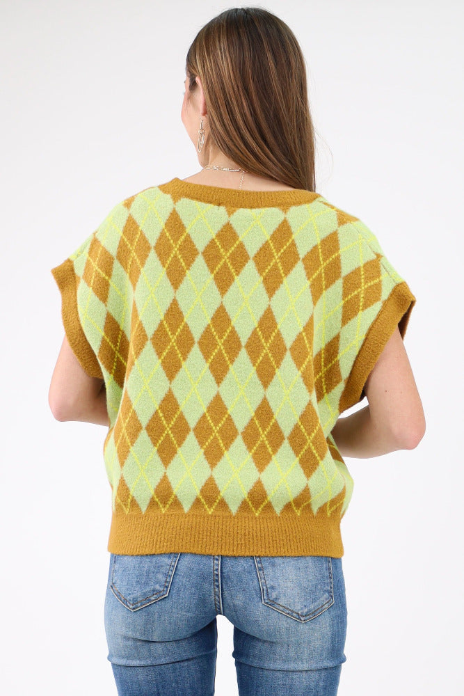 Back of Olive Argyle Sweater Vest