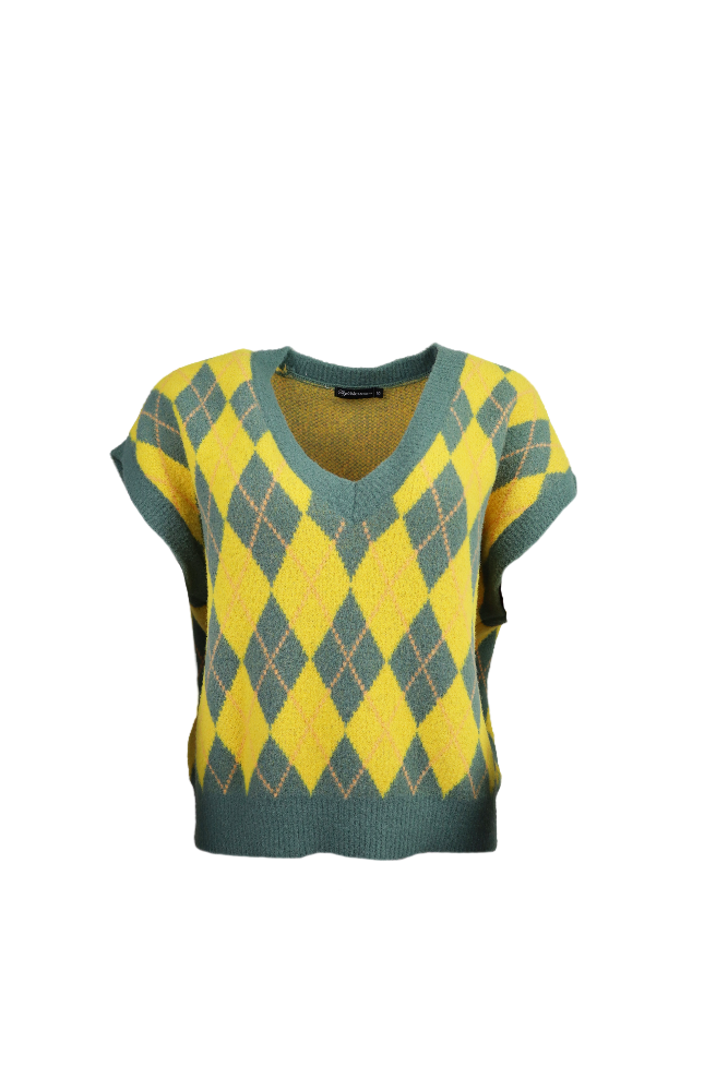 Yellow Argyle Sweater Vest Flatlay