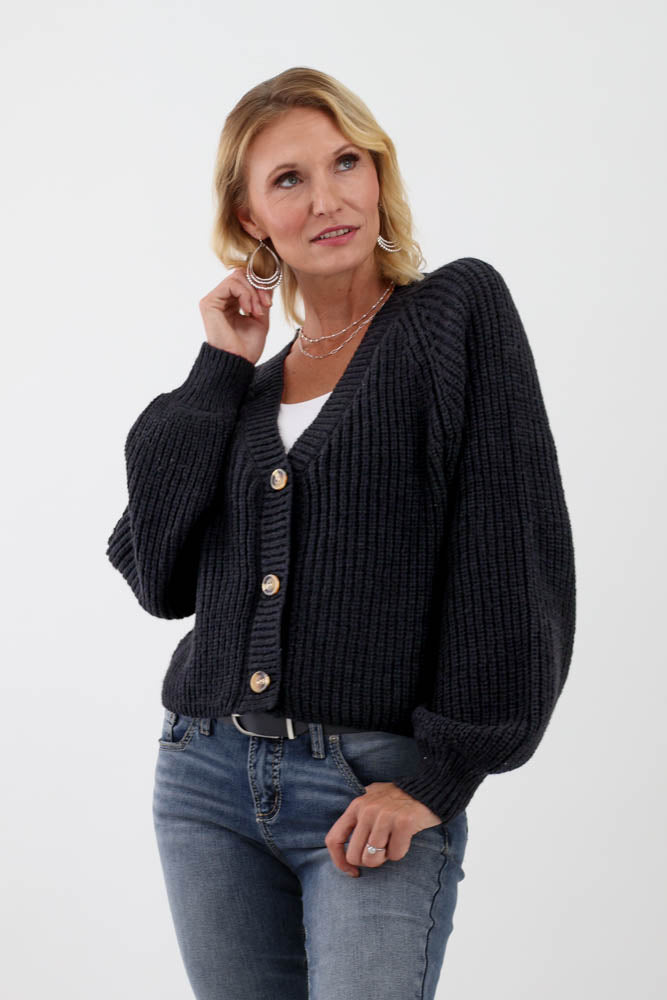 Black Ribbed Cardigan Sweater