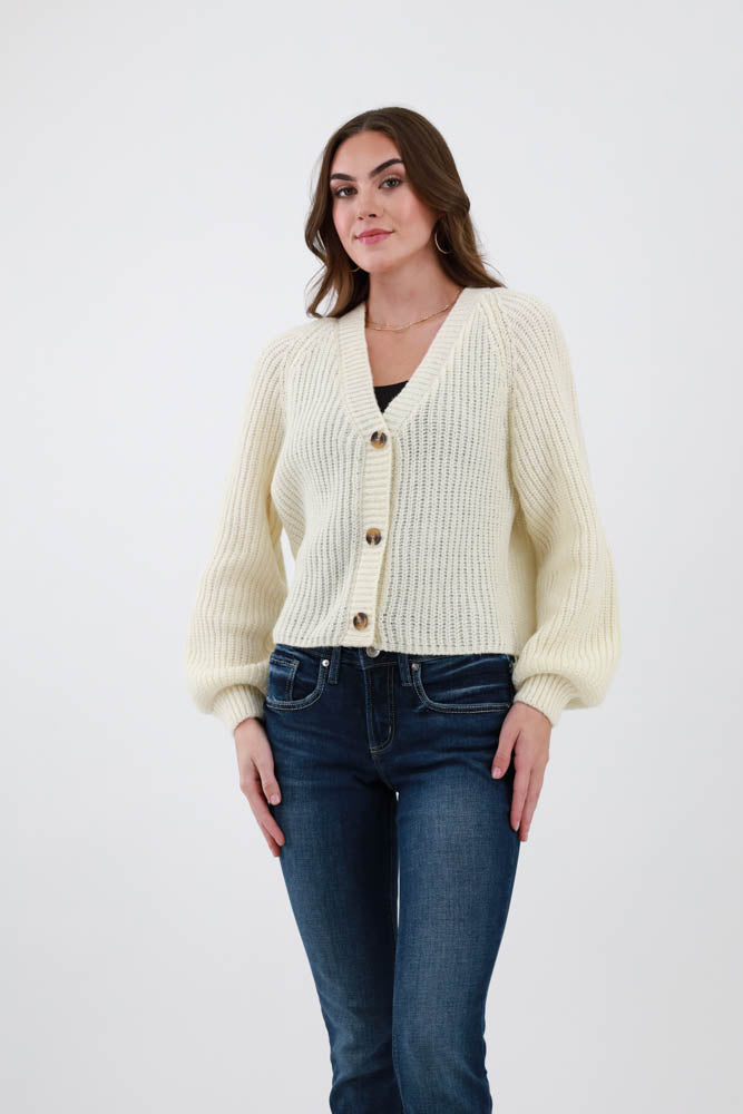 Cream Ribbed Cardigan Sweater