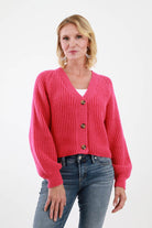 Fuchsia Ribbed Cardigan Sweater