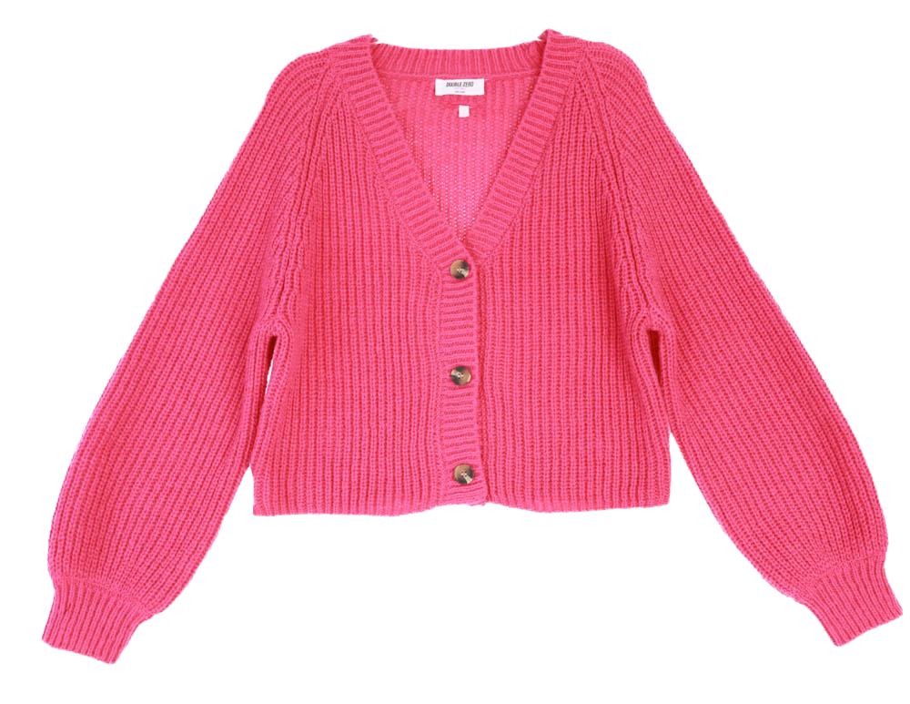 Fuchsia Ribbed Cardigan Sweater Flatlay