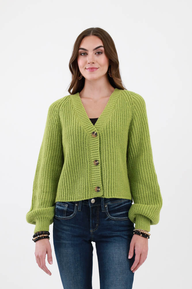 Olive Ribbed Cardigan Sweater