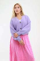 Purple Ribbed Cardigan Sweater