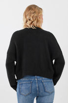 Back of Black Cropped Cardigan Sweater