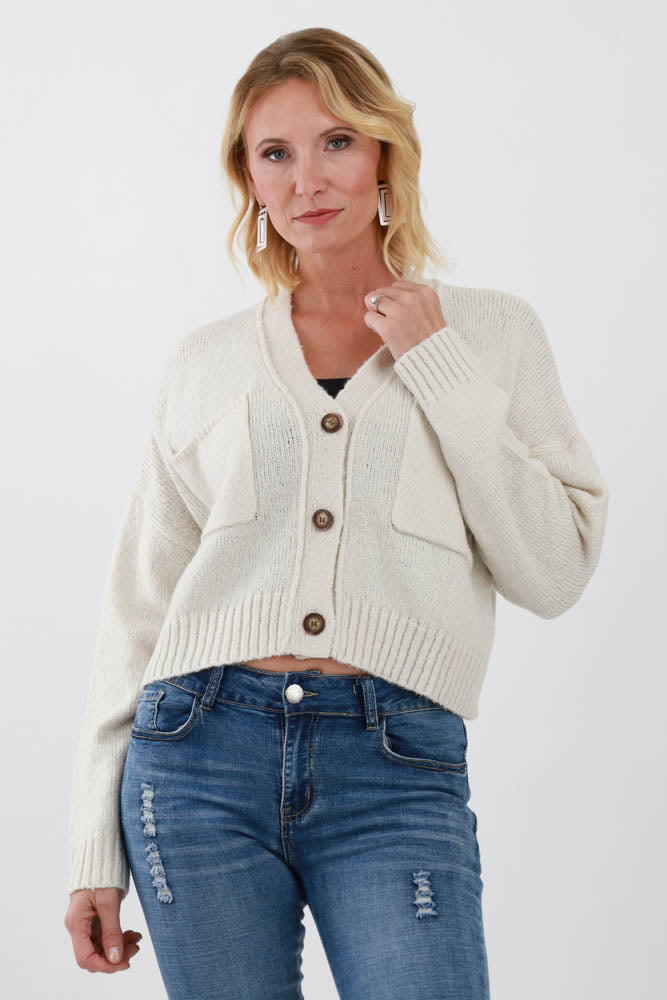 Cream Cropped Cardigan Sweater